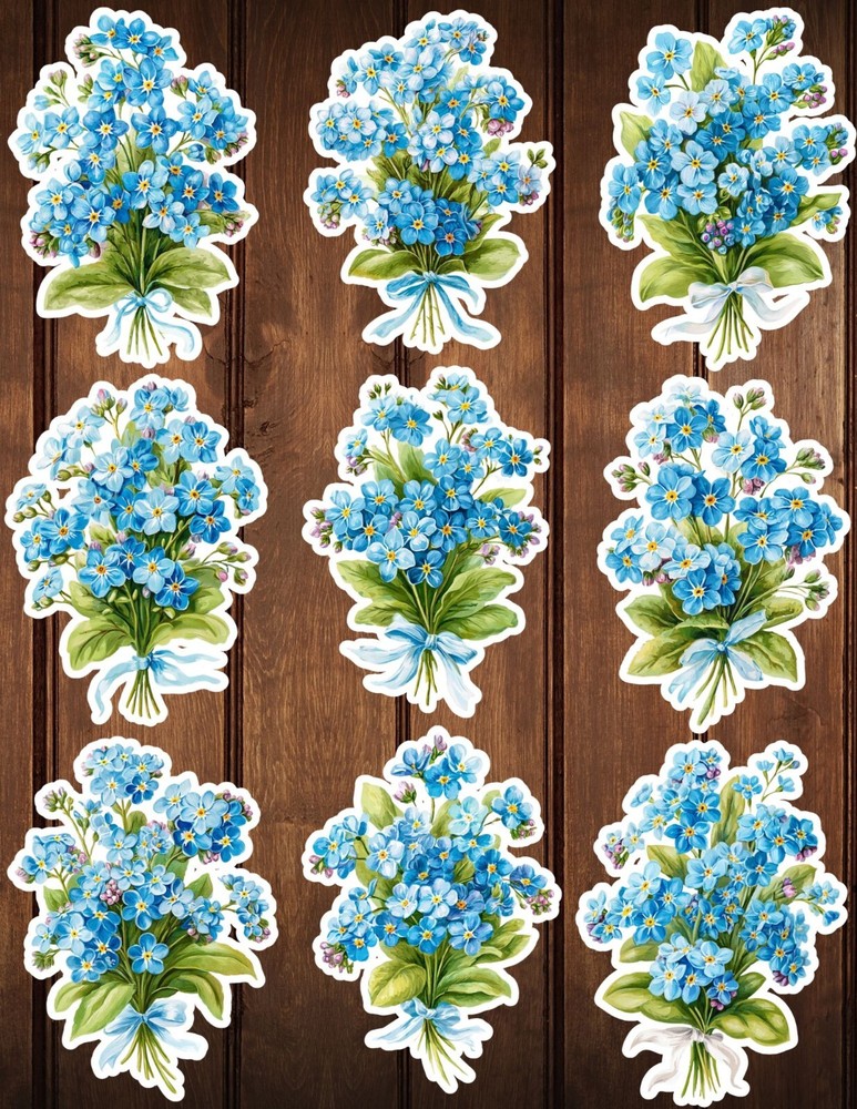 Forget Me Not Bouquet Vinyl Stickers Set Scrapbooking Laptop Water Bottle