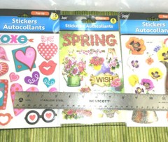 JOT 3 Packages Scrapbooking Stickers Spring Flowers Watering Cans Hearts Love XO