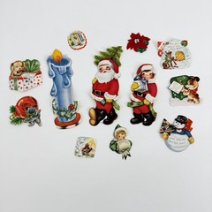 Vintage Christmas Stickers Victorian Santa Angels Lot Candle Dog Elf Kitten Snow