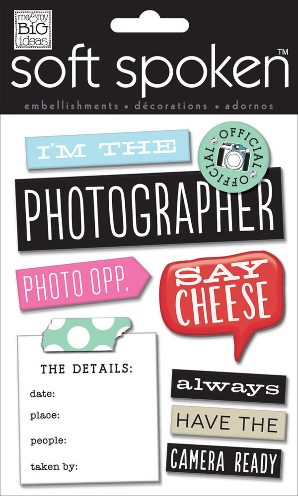 me & my BIG ideas Soft Spoken Embellishments, PHOTOGRAPHER – 8 pcs