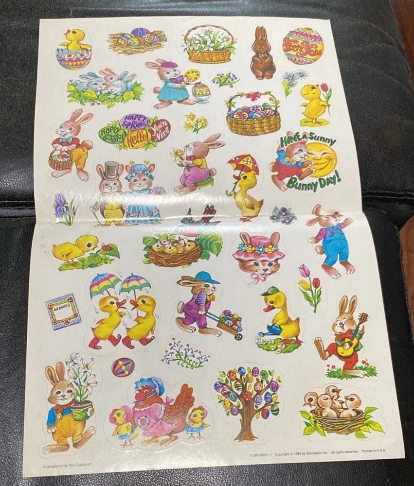Vintage 1985 Scholastic Easter Holiday Stickers 1 Sheet. Bunny’s Eggs 16×11