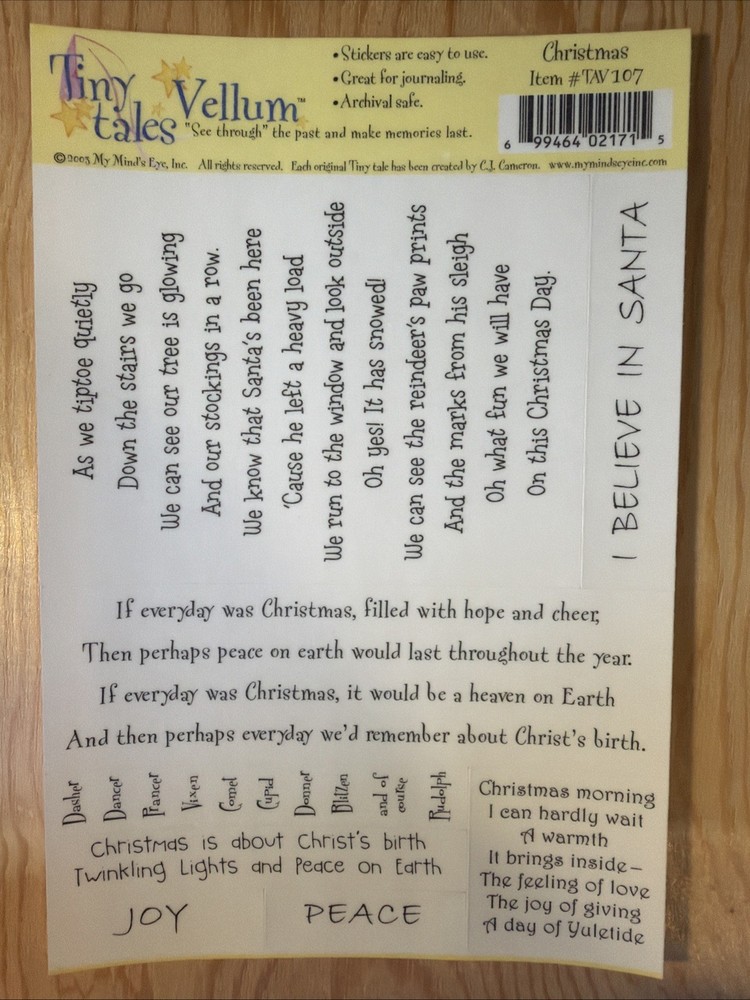 Christmas Words & Phrases Vellum Sticker Sheet Scrapbook Craft Stickers