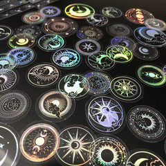 70 Pack Transparent Laser Holographic Stickers Round Moon Sun Star Decal Set