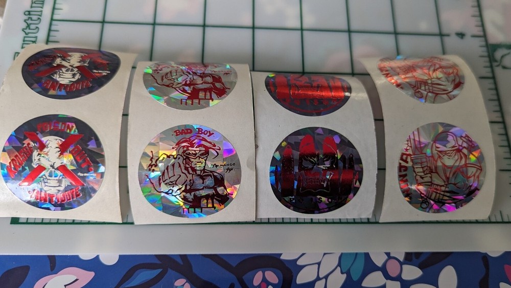 Vintage Stickers Skull Ninja Poison Prism Silver Red POGS Slammers Lot Of 8