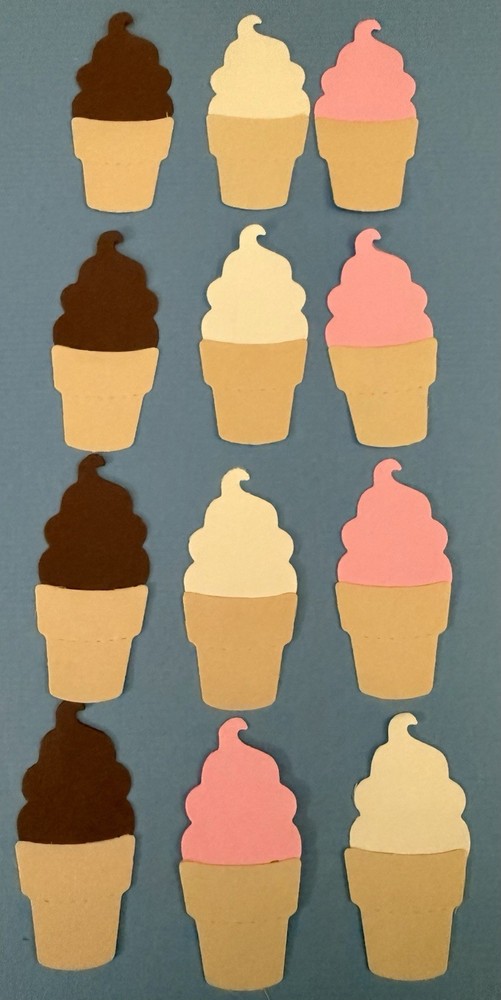 12 HANDMADE SOFT ICE CREAM CONE ACID FREE CARDSTOCK PAPER DIE CUT EMBELLISHMENT