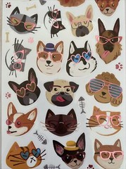 Stickers Fancy Dog + Cat Sunglasses Matte Finish Paper Decorate Foil Accents New