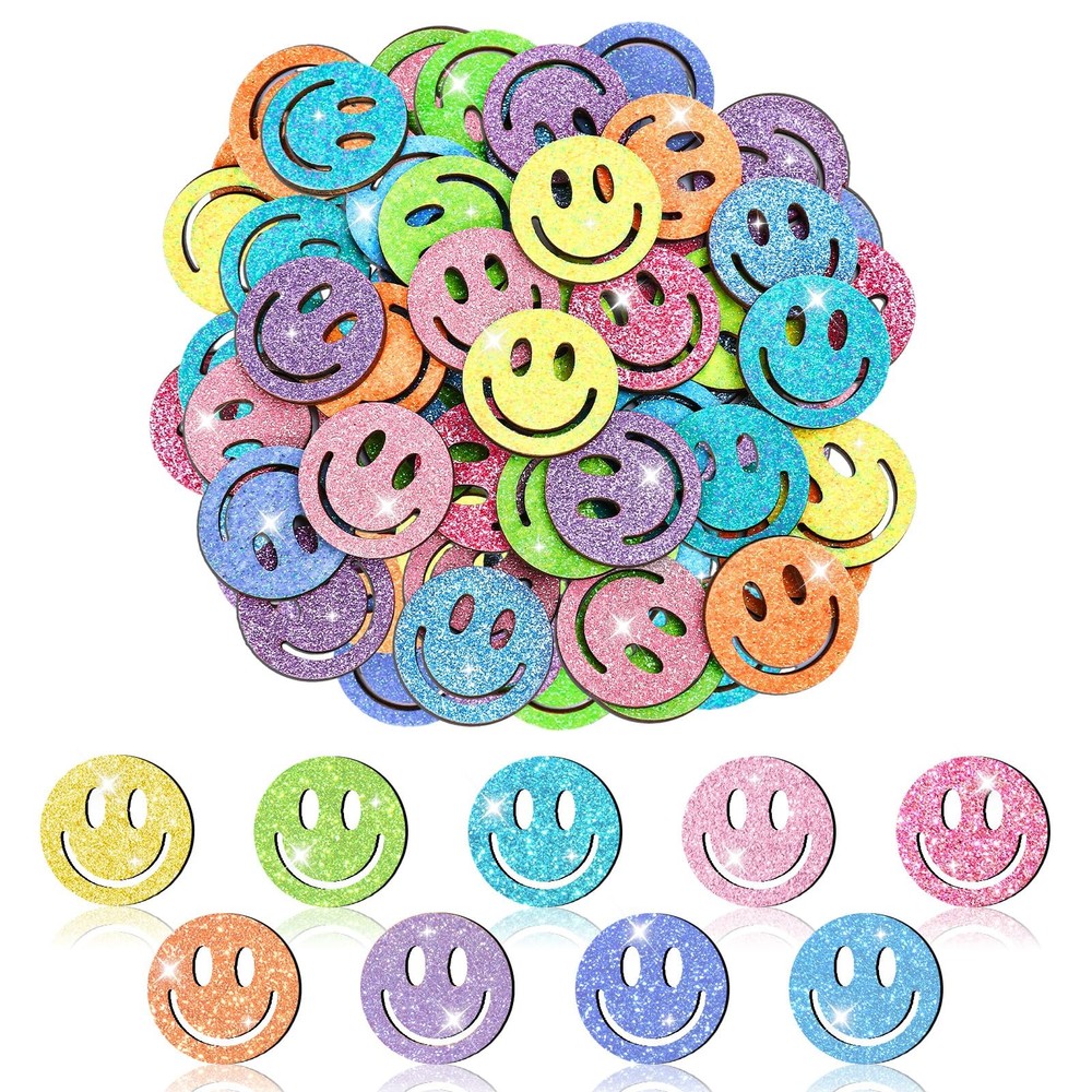 Glitter Smile Extra Tokens Reward Jar 45 PCS Happy Face Wooden Cutouts Classroom