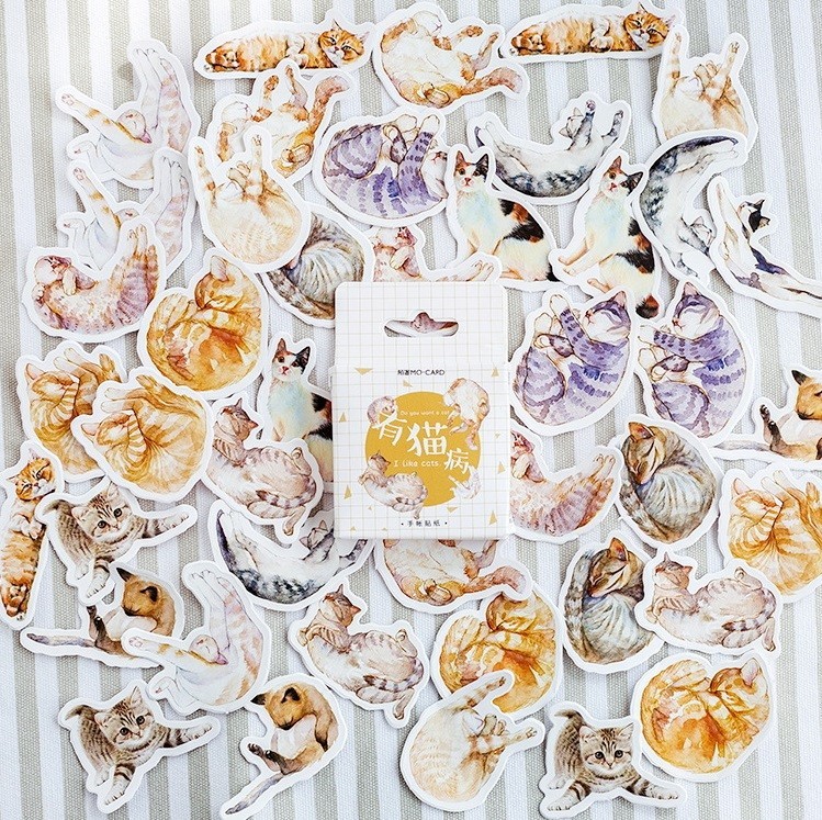 45pcs Kawaii Cute Cats Stickers Pack, Cute Stickers, Kawaii Stickers, Scrapbook