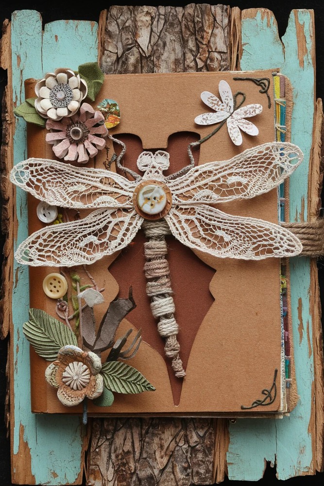 DRAGONFLIES POSTCARDS, Card Toppers Scrapbook Junk Journal Art Cards 4 pcs,