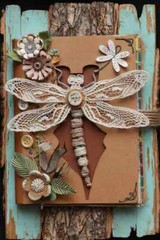 DRAGONFLIES POSTCARDS, Card Toppers Scrapbook Junk Journal Art Cards 4 pcs,