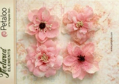 Burlap Flowers 4 x Lt PINK Approx 55-60mm across & varied centres Petaloo BUR C
