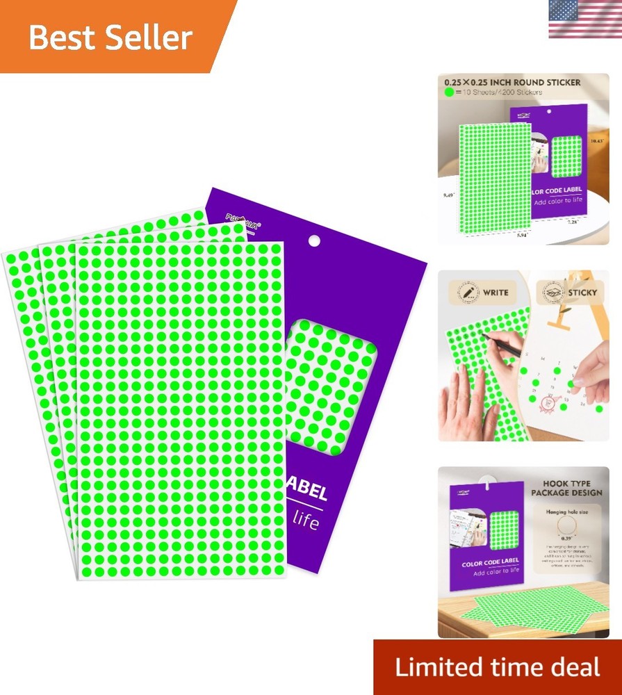 Color Coding 4200 Fluorescent Green Round Stickers – Perfect for Home or Office