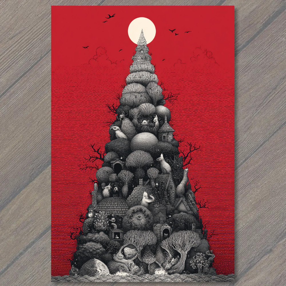 STICKER Tower Trees Moon Red Gothic Surreal Landscape Fantasy Night Art