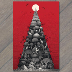 STICKER Tower Trees Moon Red Gothic Surreal Landscape Fantasy Night Art