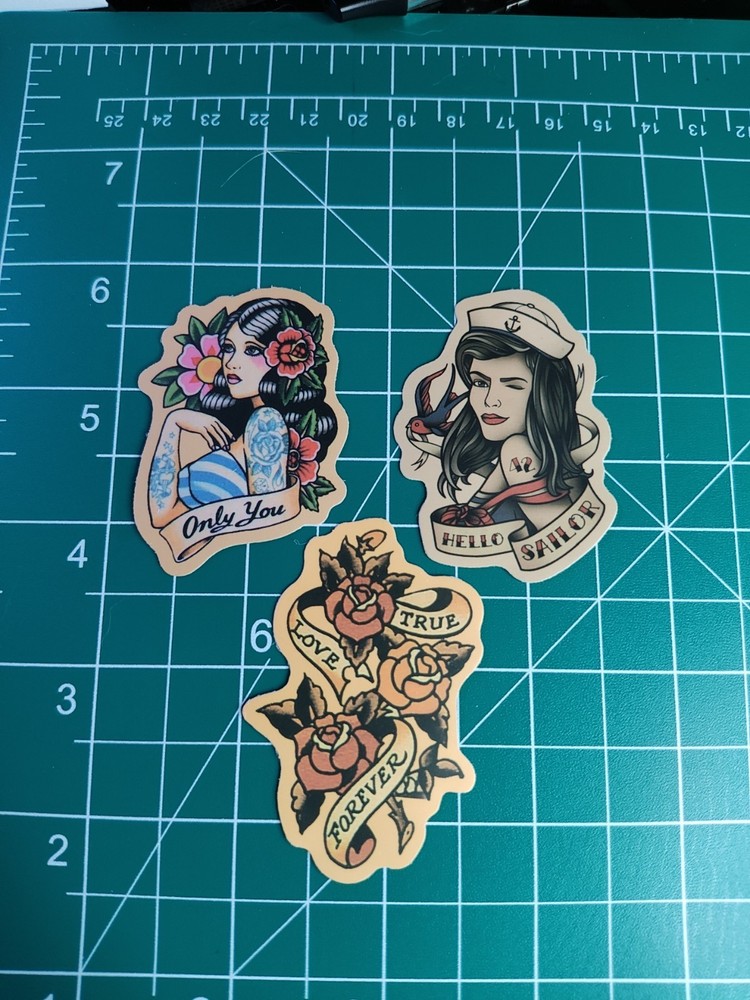 3 Retro Sailor Tattoo 2″ Stickers Navigation Ship Women Anchor Motorcycle Biker