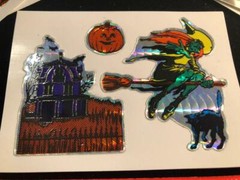 10 Count NEW «Halloween» Prismatic Foil Sticker Sheet – Witch Pumpkin Black Cat