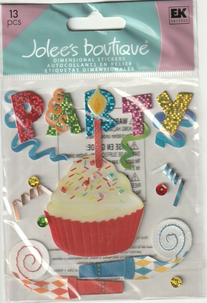 Jolee’s Boutique 3D Stickers Birthday Party Cupcake Theme 81493 Fast FREE Ship!
