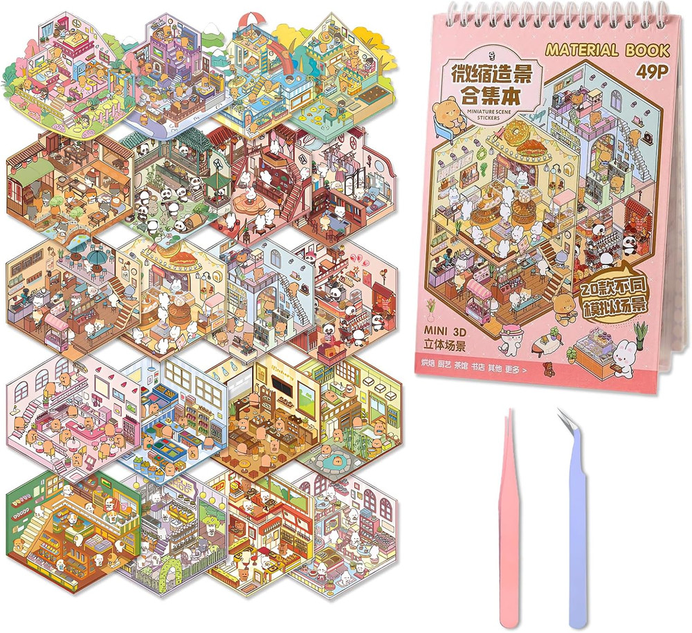 20 in 1 DIY Sticker Book, 3D Scene Stickers – Bakeries, Coffee Shops, Restaurant