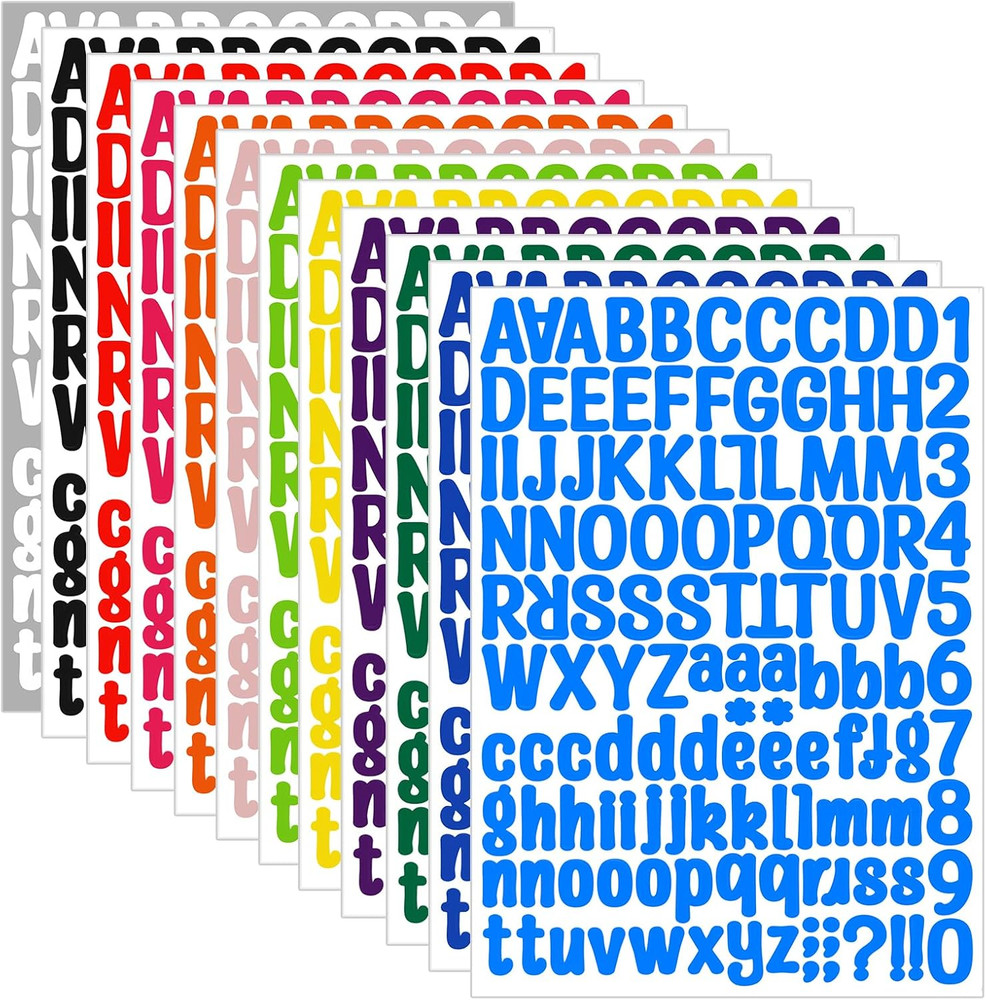 1512 Letter Stickers 12 Sheets 1in Alphabet Vinyl Self Adhesive Multicolor Lette