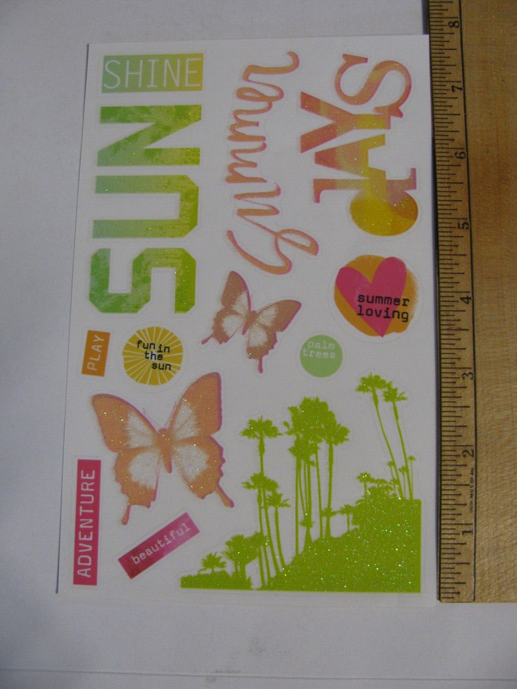 Unbranded Stickers SUNSHINE SUMMER DAYS BUTTERFLIES PALM TREES 1 Sheet