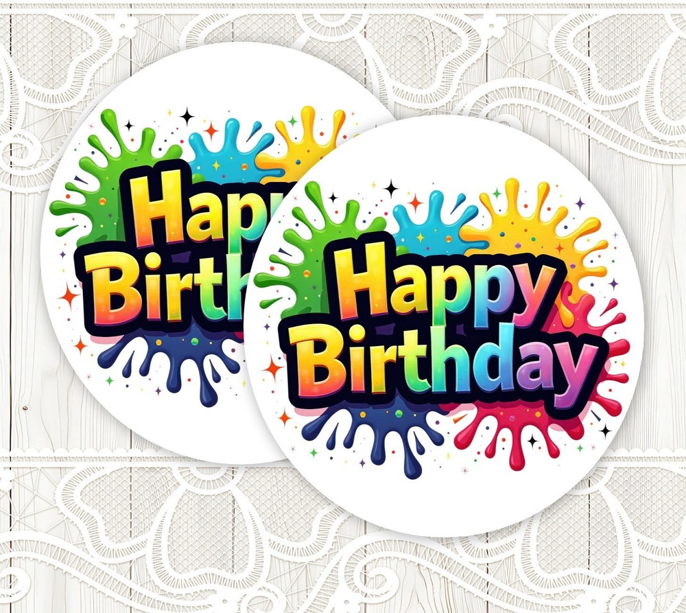 Birthday Splatter Stickers Round Matte Labels Seals Favors