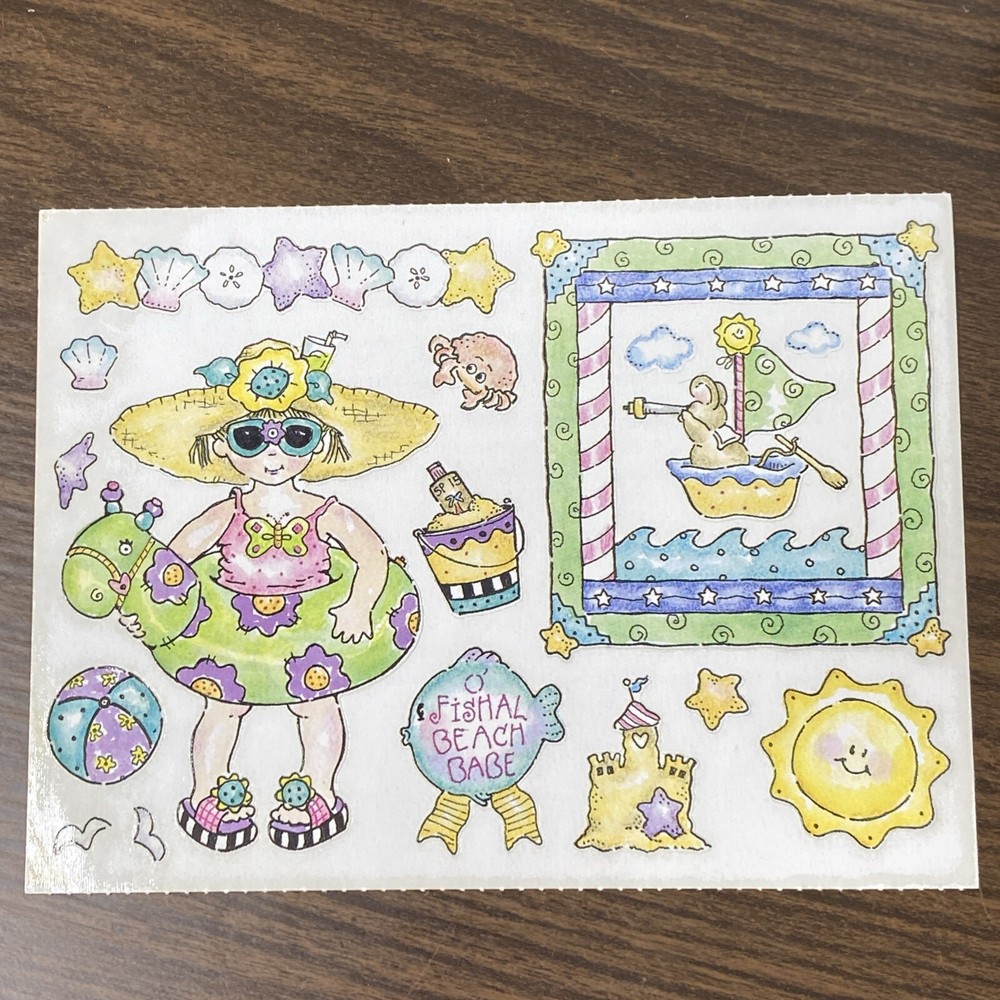 Vintage Stickers 1 sheet Penny Black Stickeroos Beach Babe #10-005