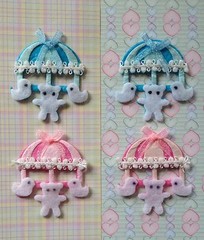 2 Mobiles mobile baby Babies boy girl blue pink Fabric handmade mulberry paper