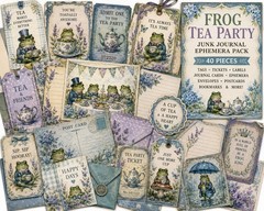 Frog Tea Party Junk Journal Ephemera Pack – 40 Piece Handmade Paper Craft Set