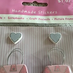 Handmade Purse & Heart Glitter Stickers, Pink/Blue/White/Gray, Hearts Theme
