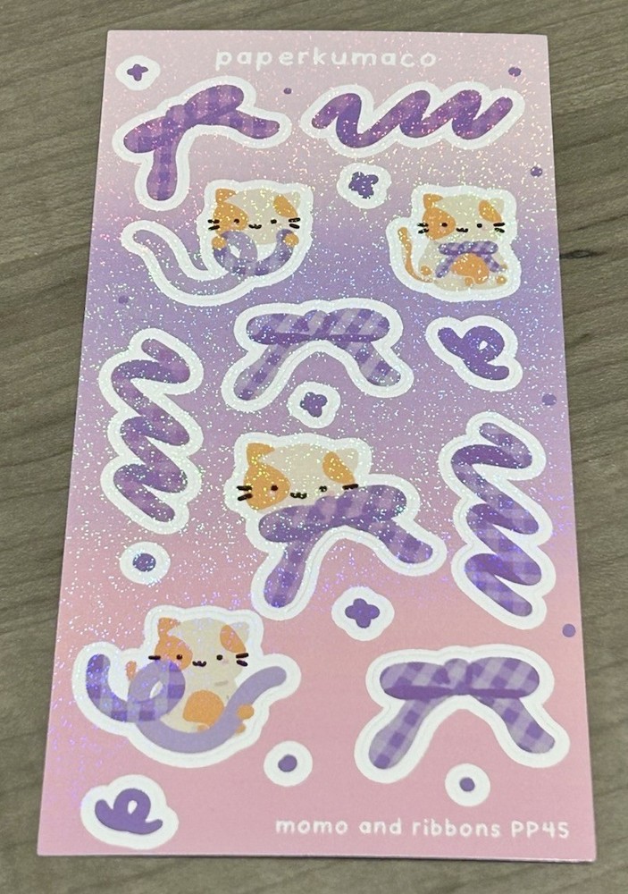 NEW PaperKumaCo “Momo & Ribbons” Sticker Sheet Paper Kuma Co Stickers