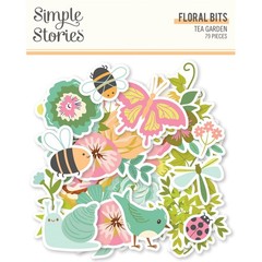 Simple Stories TEA GARDEN FLORAL BITS (79pc) DIE-CUTS scrapbooking journals