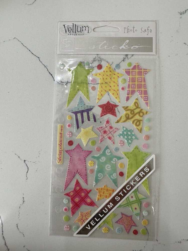 Sticko Autocollant Vellum Photo Safe Pastel Stars Stickers Different Sizes Craft