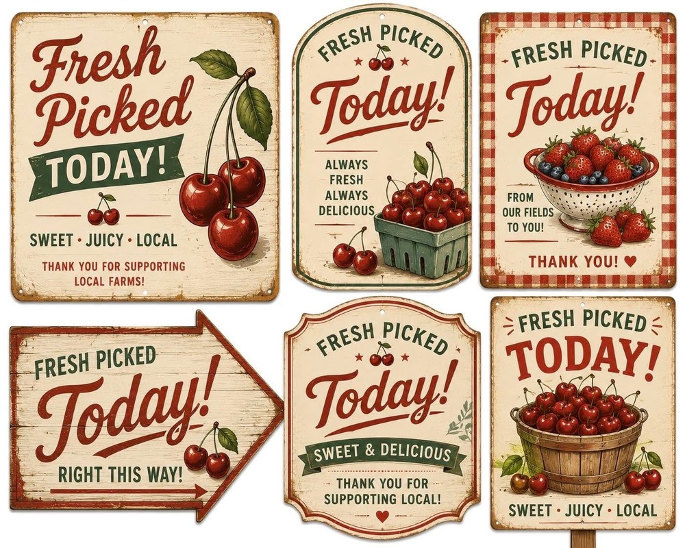 Handmade Retro Vintage Cherry Signs #1 Fussy Cut STICKERS – Just Cut & Use!
