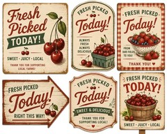 Handmade Retro Vintage Cherry Signs #1 Fussy Cut STICKERS – Just Cut & Use!