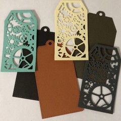 GEAR TAG Die-Cuts(4pc)Steampunk •Cogs•Metal•Sprocket•Earthtone •Machine•Antique