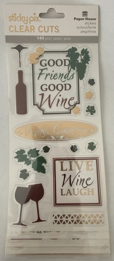 Paper House Clear Cut WINE & Friends themed sticker set~145 pcs. BNIP Nice!