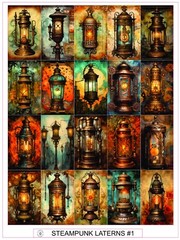 STEAMPUNK LANTERS #2 – COMPLETE SHEET OF 20 STICKERS