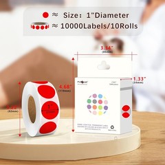 Red Circle Stickers, 10000 Count, 10 Rolls Dispenser