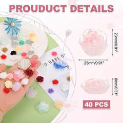 23mm Resin Rose Flatback Charms, 40 Pcs Flatback Cabochon, Gradient Light Pink