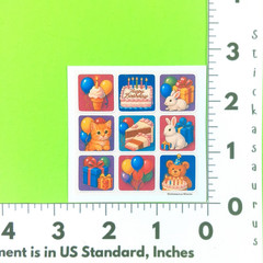 Happy Birthday Ice Cream Cake Teddy Bear Rabbits Presents Cat Mini Sticker Sheet
