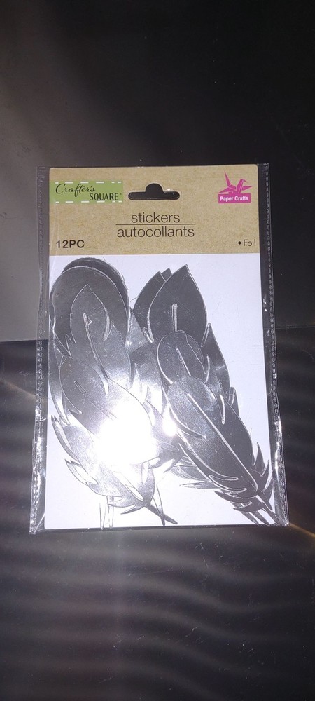 Crafters Square Stickers 12PC Foil Feather Paper Crafts Silver Die Cut