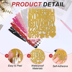 368Pcs 1.6″ Letters Glitter Stickers, 8 Sheets Gold Numbers for Scrapbooking