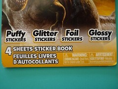 Jurassic World Dinosaur Sticker Book (4) Sheets Puffy, Glitter, Foil, Glossy