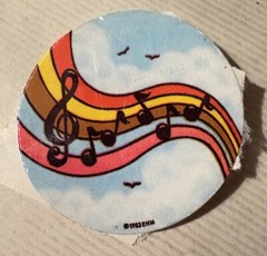Vintage 1983 1.5” Circle Sticker Music Notes