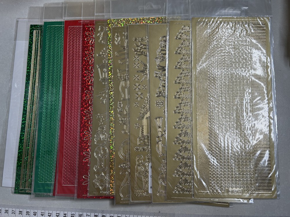 Large Lot of 16 Christmas & Birthday Peel-Off Stickers Gold Silver Red Green