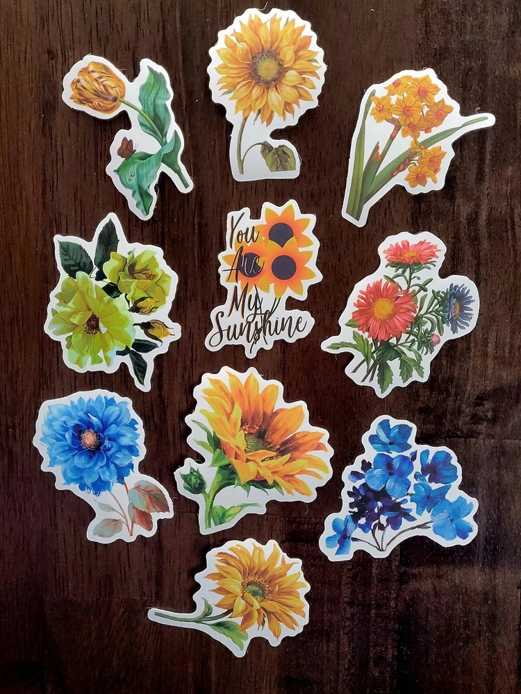 STICKERS x 10 Flowers Poppy Gardenia Sunflower Carnation Flower Daisy FL2