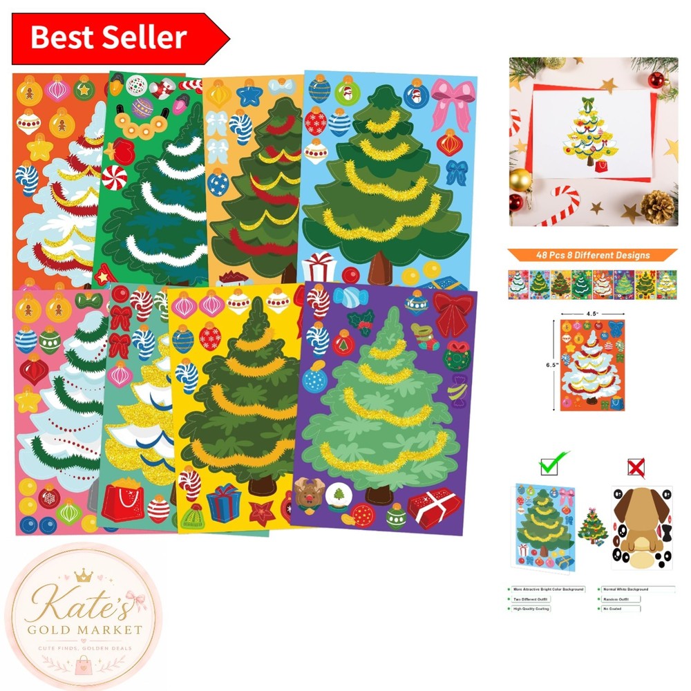 Engaging 48 Pcs Holiday Tree Stickers – Ideal for School Rewards and Crafts