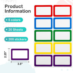 200 Stickers – 3.5″ X 2.25″ Colors Plain Name Tags Stickers with Perforated Line