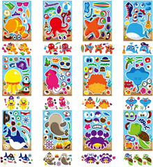 24 Sheets Make Your Own Sea Animals Stickers for Kids Toddlers, Make a Face Stic