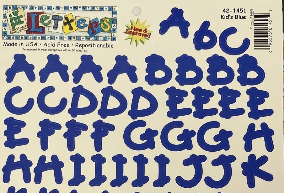 KID’S BLUE ALPHABET Stickers (125+pc)Provo•Card Making •Letters•Words•Journaling